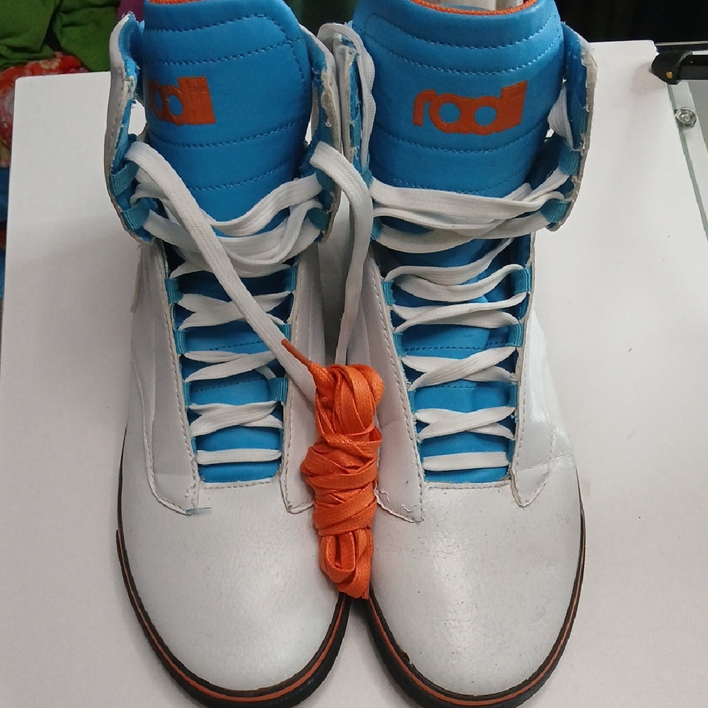 Rad White and Blue High-Top Sneakers